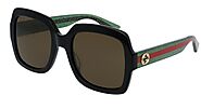 Gucci GG0036SN 002 Black Green with Red Stripe/Brown Square Women's Su — The luxury direct