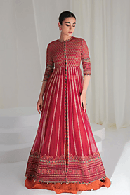 Red Winter long frock Pakistani