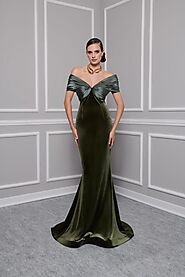 Fouad Sarkis 2781B | Velvet Satin Long Dress Embrace Luxury
