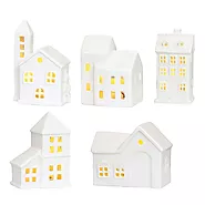 Symkmb Christmas Indoor Ornaments Village Sets of 5 Lighted Ceramic Houses Xmas Holiday Farmhouse Rustic Decor for Ho...