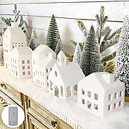 Christmas Decorations – Christmas Decorations Indoor – Christmas Village Sets of 5 Lighted Ceramic Houses with Remote...