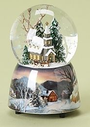 5" Musical "The First Noel" Church Winter Scene Christmas Snow Globe Glitterdome