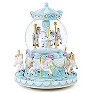 Mr.Winder Carousel Music Box Snow Globe Unicorn Wind Up Horse Musical Boxes with Changeable Light, Gift for Wife Daug...