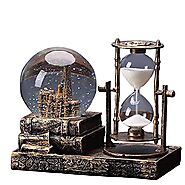 LED Music Crystal Snow Globe with Hourglass Vintage Paris Eiffel Tower Home Decoration for Living Room Bedroom Book S...