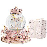 LOVE FOR YOU Gift Wrapped Music Box Carousel Horses Color Lights Unicorn Musical Snow Globe for Girls and Women Baby ...