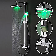 Single Handle Contemporary Color Changing LED Shower Faucet with 8 inch Shower Head At FaucetsDeal.com