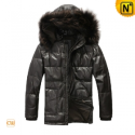 Mens Leather Hooded Down Jacket CW880003 - cwmalls.com