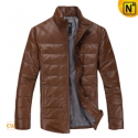Brown Leather Down Jacket Men CW871175 - cwmalls.com