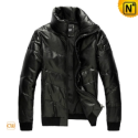 Mens Black Leather Down Jacket CW831220 - cwmalls.com