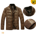 Brown Down Leather Jacket CW880028 - cwmalls.com