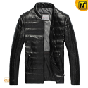 Mens Black Leather Down Jacket CW832076 - cwmalls.com