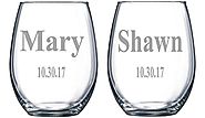 Personalized Stemless Wine Glass Set with Names and Date, set of 2