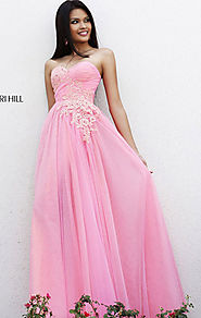 Cheap Floral Beaded Pink/Peach Tulle Sherri Hill 11114 Long A-Line Evening Gown [Sherri Hill 11114 Pink/Peach] - $190...