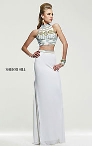 Cheap Ivory/Multi Beaded Two-Piece Sherri Hill 11068 Long A-Line Prom Dresses [Sherri Hill 11068 Ivory/Multi] - $248....