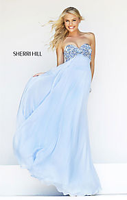 Sherri Hill 3902 Empire Blue Cheap Sweetheart-Neck Bodice Long Prom Dresses