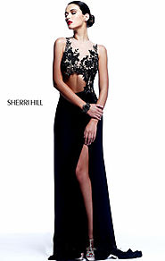 Cheap Scoop-Neck Sherri Hill 21342 Cutout Nude/Black Long Sheer Evening Gown [Sherri Hill 21342 Nude/Black] - $175.00...