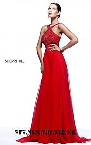 Open-Back Red High-Neck Cheap Beaded Sherri Hill 21338 Long Bodice Prom Dresses [Sherri Hill 21338 Red] - $170.00 : 2...