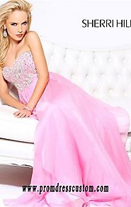 Beaded Sherri Hill 3836 Sweetheart-Neck Pink Chiffon Long Bodice Evening Gown Cheap