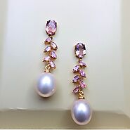 baby pink Tourmaline and Pearl Earrings