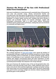 Harness the Power of the Sun with Professional Solar Power Installation by sunkissedenergy - Issuu