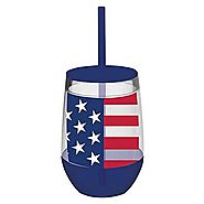 Slant 10oz Stars and Stripes Stemless Wine Glass W/lid and Straw - CLICK HERE FOR PRICING