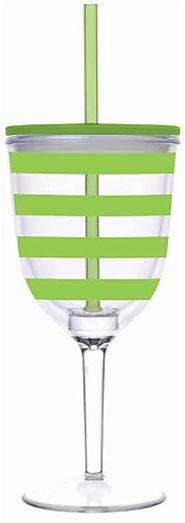Slant - Preppy Green Stripe Double Wall Acrylic Wine Glass With Straw - CLICK HERE FOR PRICING