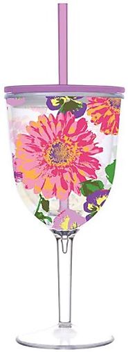 Garden Retreat Double Wall Acrylic Wine Glass With Straw - CLICK HERE FOR PRICING