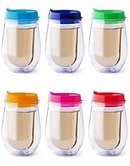 Bev2Go Insulated 10 oz Tumbler Stemless Wine Glass with Lids 6 Pack Gift Set