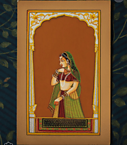 Original Mughal Queen Miniature Style Painting - Yellow Verandah