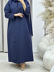 C Premium Jacquard Blue Winter Coat Abaya Set – Crystal Abaya Studio