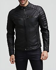 Checkout For Grant Black Slim Fit Leather Racer Jacket by NYC Leather Jackets