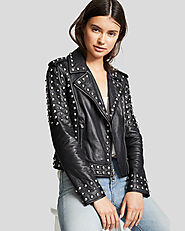 Checkout For Hazel Black Studded Leather Jacket by NYC Leather Jackets