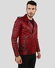 Checkout For Burke Red Motorcycle Leather Jacket by NYC Leather Jackets