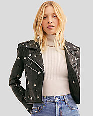 Checkout For Eva Black Studded Leather Jacket by NYC Leather Jackets