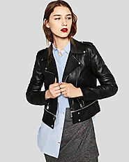 Checkout For Elise Black Biker Leather Jacket by NYC Leather Jackets