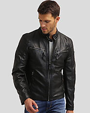 Checkout For Jose Black Leather Racer Jacket by NYC Leather Jackets
