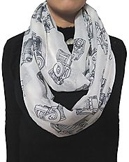 Lina & Lily Vintage Camera Print Loop Infinity Scarf for Women Lightweight