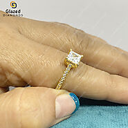 Moissanite princess cut solitaire with Accents Ring