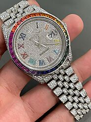 Hip Hop Style Unique Rainbow Diamond Bezel Iced Watch – Glazed Diamonds