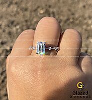 14k Gold Emerald Cut Side Stone Engagement Ring