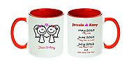 Personalized Double Bride Cartoon Gift Pair Mugs with Customized Date of When "They Met, They Fell In Love and they s...