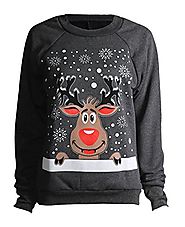 Forever Womens Stylish Snowfall Rudolph Print Fleece Sweatshirt