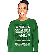 TeeStars - Meowy Christmas Ugly Sweater - Cute Xmas Party Women Sweatshirt Medium Green