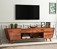 Buy Melvina Sheesham Wood Tv Unit with Cupboards Drawers and Shelve Storage (Honey Finish) Online in India at Best Pr...