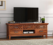 Buy Allan Sheesham Wood Tv Unit with Five Pull Out Drawers (Honey Finish) Online in India at Best Price - Modern TV U...
