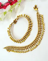 Gold-plated Meenakari Anklets for Women Studded with Pearls