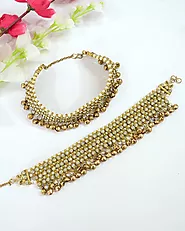 Gold-tone & White Pearl Layered Anklet for Women