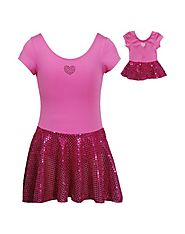 Shimmering Heart Skirt Leotard Dancewear with Doll Outfit
