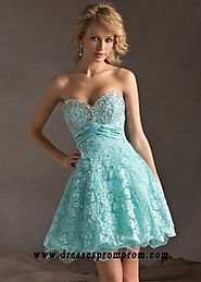 Lace Cover Beaded Strapless Aqua Corset Back Homecoming Dress