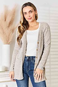 Double Take Ribbed Button-Up Cardigan with Pockets – Zavstyle